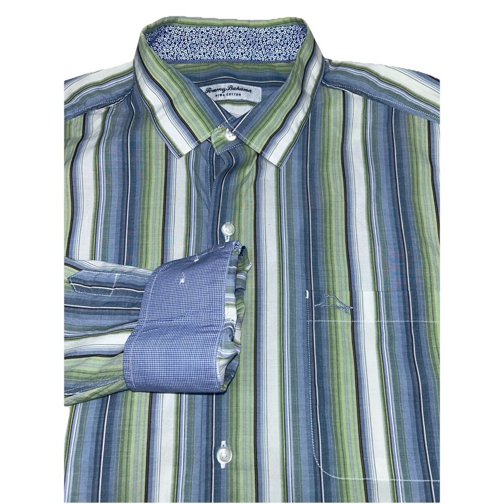 Tommy Bahama 100% Pima Cotton‎ Men's Button Up Large, Flip Cuffs, Springtime